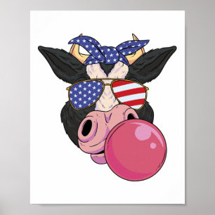 Bubble Gum Cow 4th Of July Design Usa Patriotic Co Poster