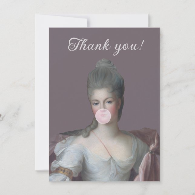 Bubble gum Diva blowing a pink bubble gum Thank You Card (Front)
