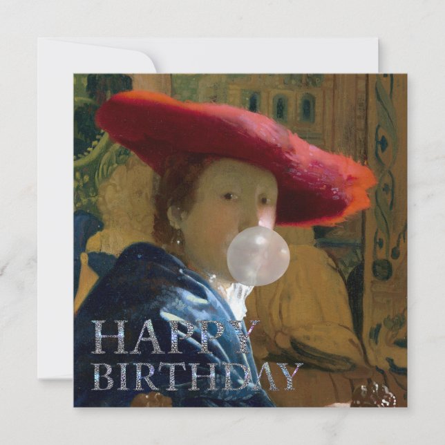 Bubble gum Diva blowing bubble gum Happy Birthday Card (Front)