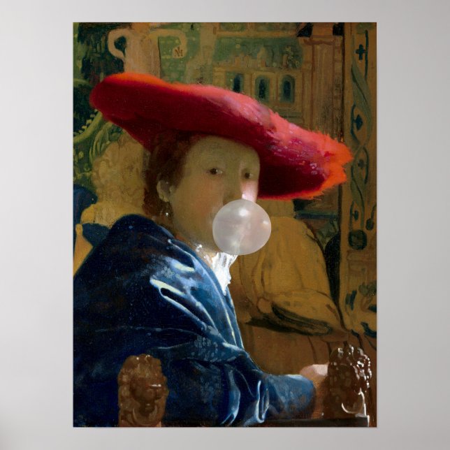 Bubble gum Diva in a red hat blowing a bubble gum Poster (Front)