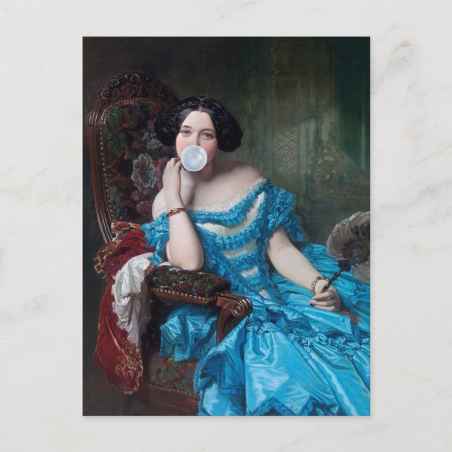 Bubble gum Diva in blue satin Postcard (Front)