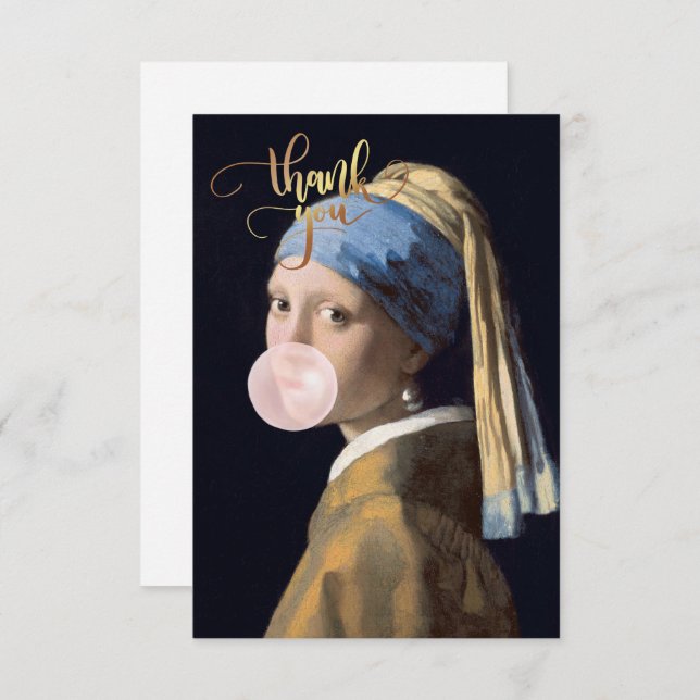 Bubble Gum Diva with Pearl Earring Thank You Card (Front/Back)