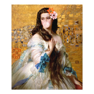 Bubble Gum Diva with Two Flowers in Gold Photo Print