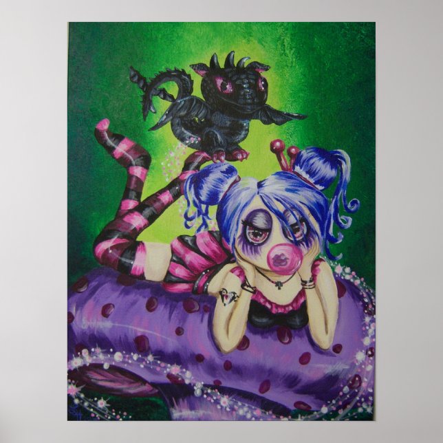 Bubble Gum Fairy and Dragon Fantasy Art Print (Front)