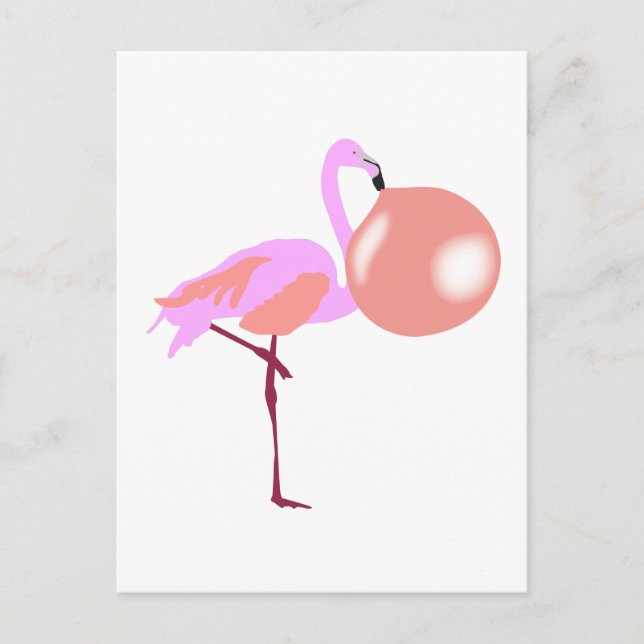 Bubble Gum Flamingo Blowing Bubble Postcard (Front)