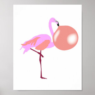 Bubble Gum Flamingo Blowing Bubble Poster
