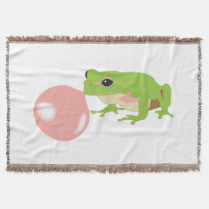 Bubble Gum Frog Blowing Bubble Throw Blanket