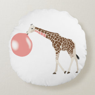 Bubble Gum Giraffe Blowing Bubble Round Cushion