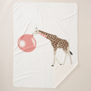 Bubble Gum Giraffe Blowing Bubble Sherpa Blanket