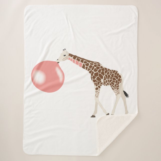 Bubble Gum Giraffe Blowing Bubble Sherpa Blanket (Front)
