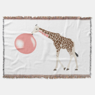 Bubble Gum Giraffe Blowing Bubble Throw Blanket