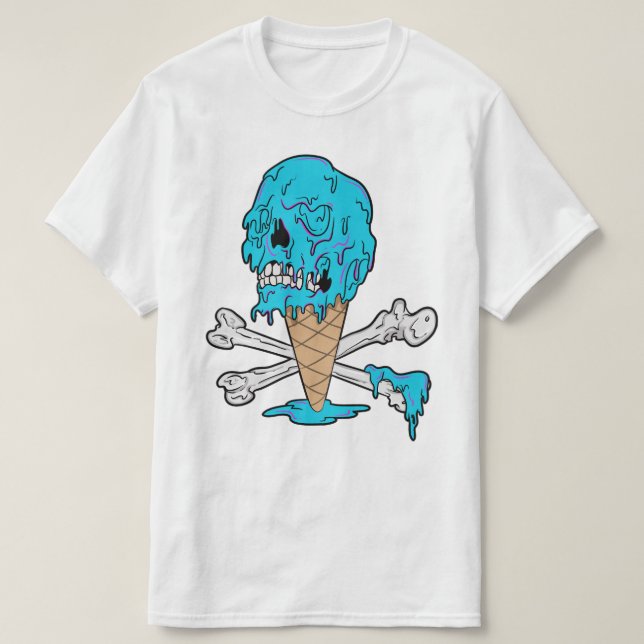 Bubble-gum Ice Cream Dripping Skull T-Shirt (Design Front)