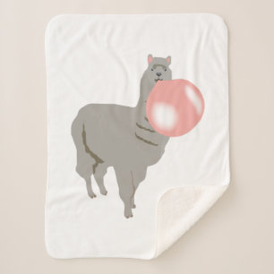 Bubble Gum Llama Blowing Bubble Sherpa Blanket