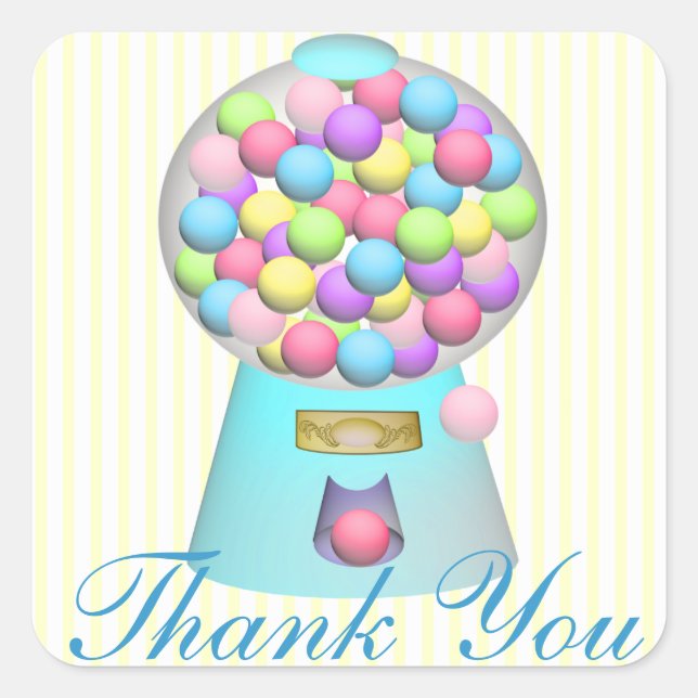 Bubble Gum Machine Thank You Square Sticker (Front)