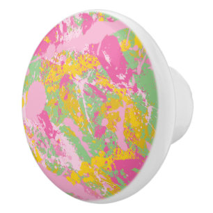 Bubble Gum Pink and Green Paint Splatter Ceramic Knob