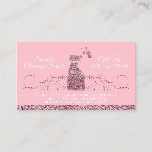 Bubble Gum Pink Cleaning Sparkling Maid Janitorial Business Card (Front)
