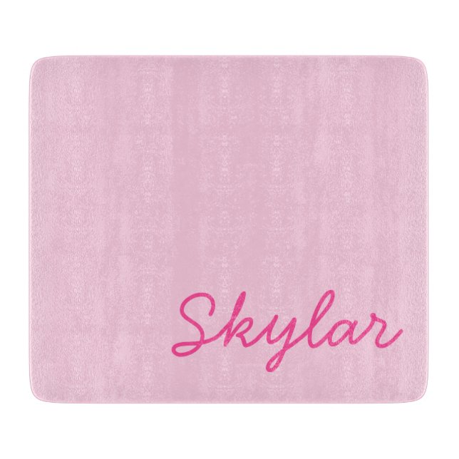 Bubble Gum Pink Hot Pink Custom Cursive Name Cutting Board (Front)