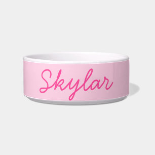 Bubble Gum Pink Hot Pink Custom Cursive Name Pet Bowl