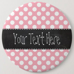 Bubble Gum Pink Polka Dots; Retro Chalkboard 6 Cm Round Badge