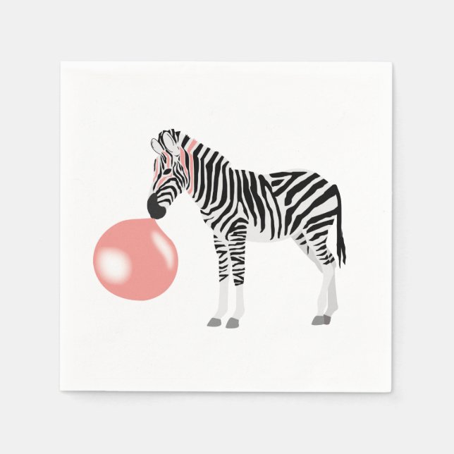 Bubble Gum Zebra Blowing Bubble Napkin (Front)