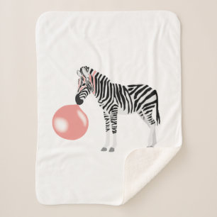 Bubble Gum Zebra Blowing Bubble Sherpa Blanket