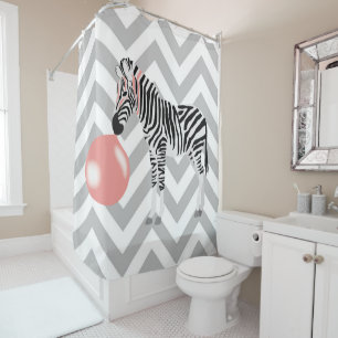 Bubble Gum Zebra Blowing Bubble Shower Curtain