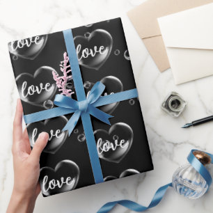 Bubble Heart with Love Text   Wrapping Paper