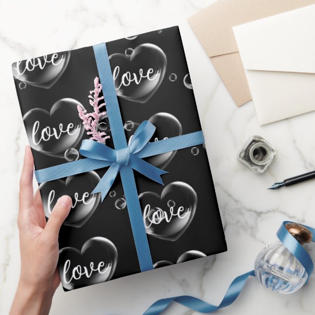 Bubble Heart with Love Text   Wrapping Paper (Gifting)