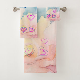 Bubble Hearts Bath Towels Set