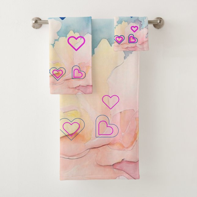 Bubble Hearts Bath Towels Set (Insitu)
