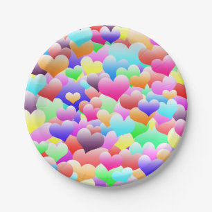 Bubble Hearts Dark Paper Plate