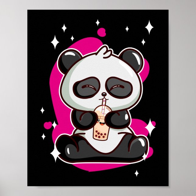 Bubble Kawaii Panda Drinking Boba Tea Poster (Front)