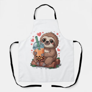 Bubble Kawaii Sloth Drinking Boba Tea T-Shirt Apron