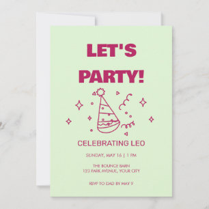 Bubble Letter Lets Party Kids Birthday Invitation