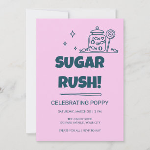 Bubble Letter Sugar Rush Candy Birthday Invitation