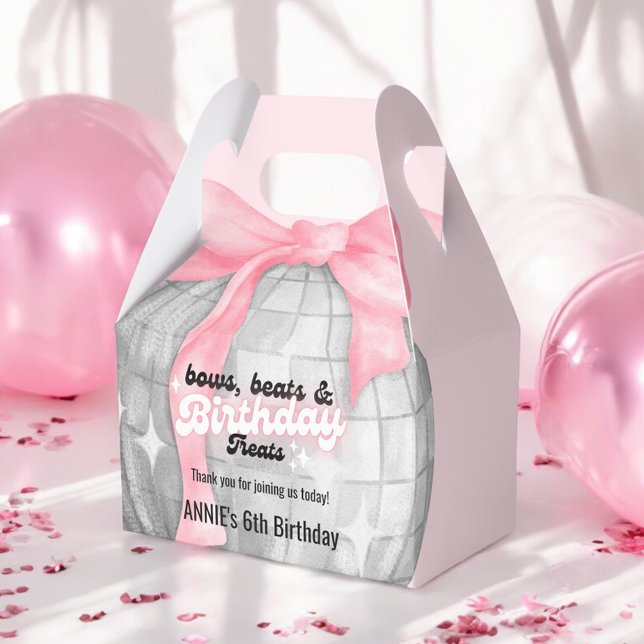 Bubble Letters Pink Bow Silver Disco Ball Birthday Favour Box (Creator Uploaded)
