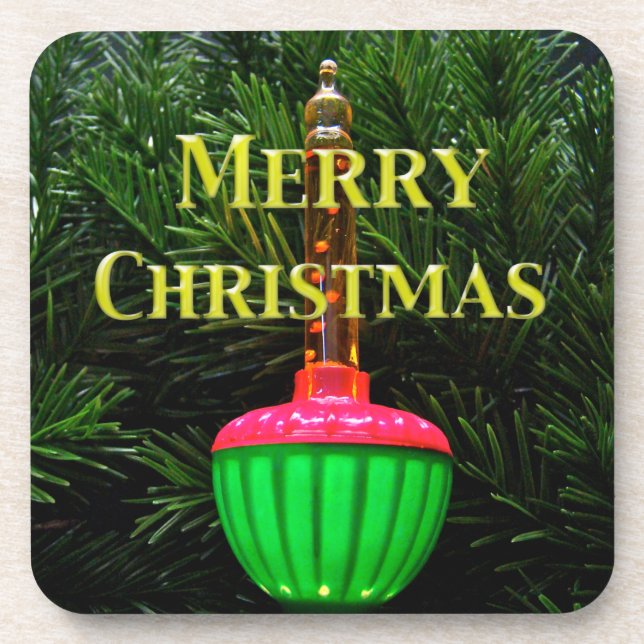 Bubble Light Merry Christmas Drink Coasters (Front)