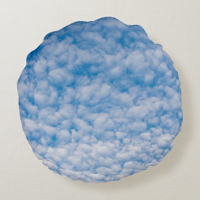 Bubble Mammatus Clouds Blue Sky Nature Photography Round Cushion (Back)