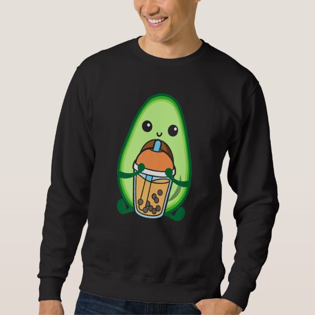Bubble Milk Tea Avocado Cute Avocado Drinking Boba Sweatshirt (Front)