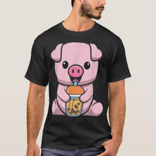 Bubble Milk Tea Pig Cute Pig Drinking Boba Milk Te T-Shirt