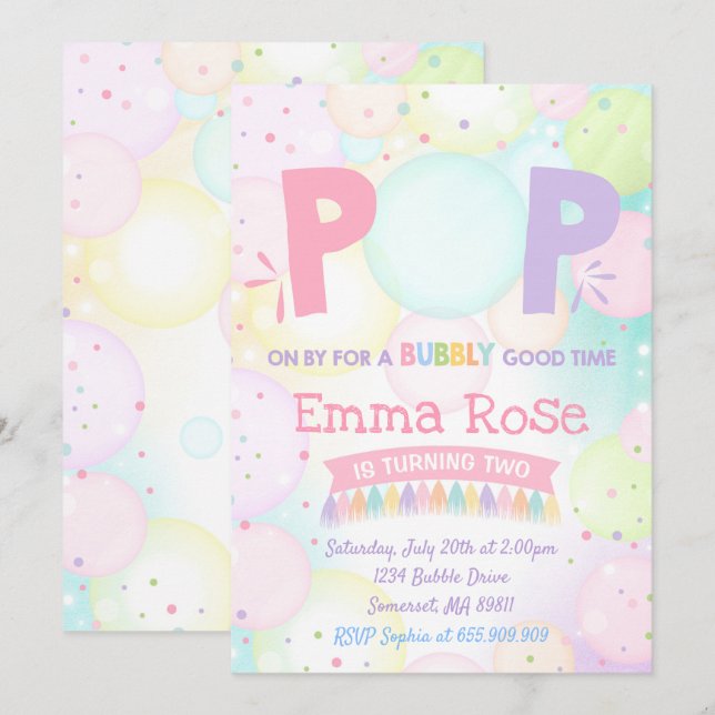 Bubble Party Birthday Invitation Bubbly Birthday (Front/Back)