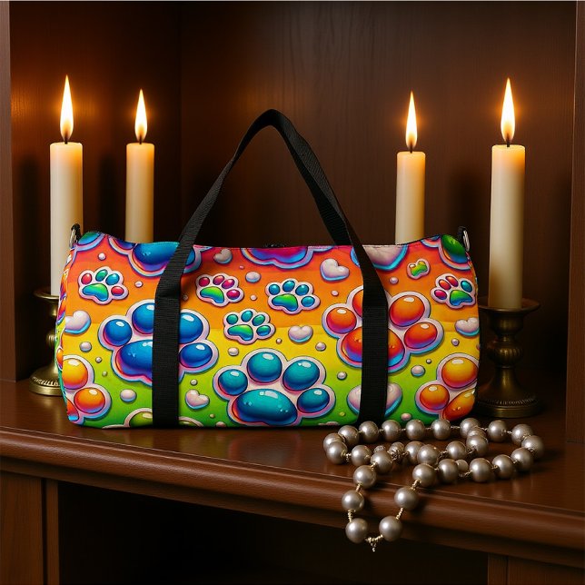 Bubble Paw Print Rainbow Travel  Duffle Bag (Creator Uploaded)