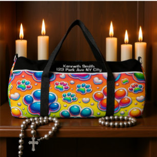 Bubble Paw Print Rainbow Travel Monogram Personal Duffle Bag