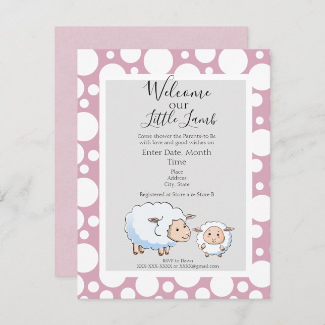 Bubble Pink, Grey Baby Girl Shower Supplies Invitation (Front/Back)