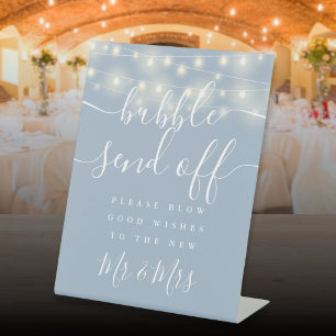 Bubble Send Off String Lights Dusty Blue Pedestal Sign