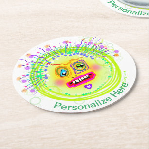 Bubble Smile Meemogie Emoji Art Round Paper Coaster