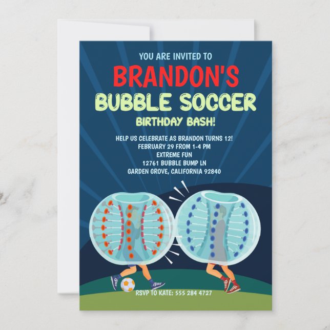 Bubble Soccer Birthday Party Invitation (Front)