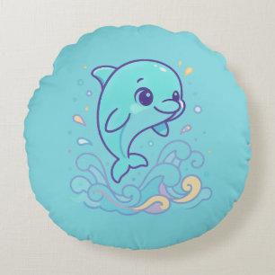 Bubble Splash Dolphin Cute Ocean Animal Custom Round Cushion