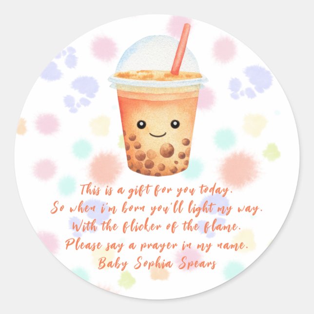 Bubble tea baby shower - Prayer candle label (Front)