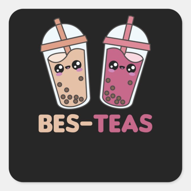 Bubble Tea Best Friends Party Partner Boba Square Sticker (Front)